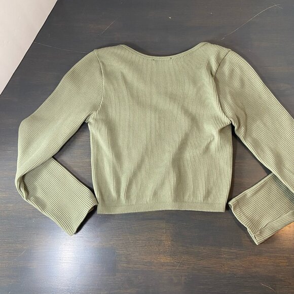 ZARA Ribbed Long Sleeve Crop Top – Olive Green – Size XS - Picture 4 of 7
